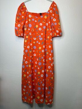 Ann Taylor Orange Floral CottonBlend Dress Size 12 Summer Resort Colorful